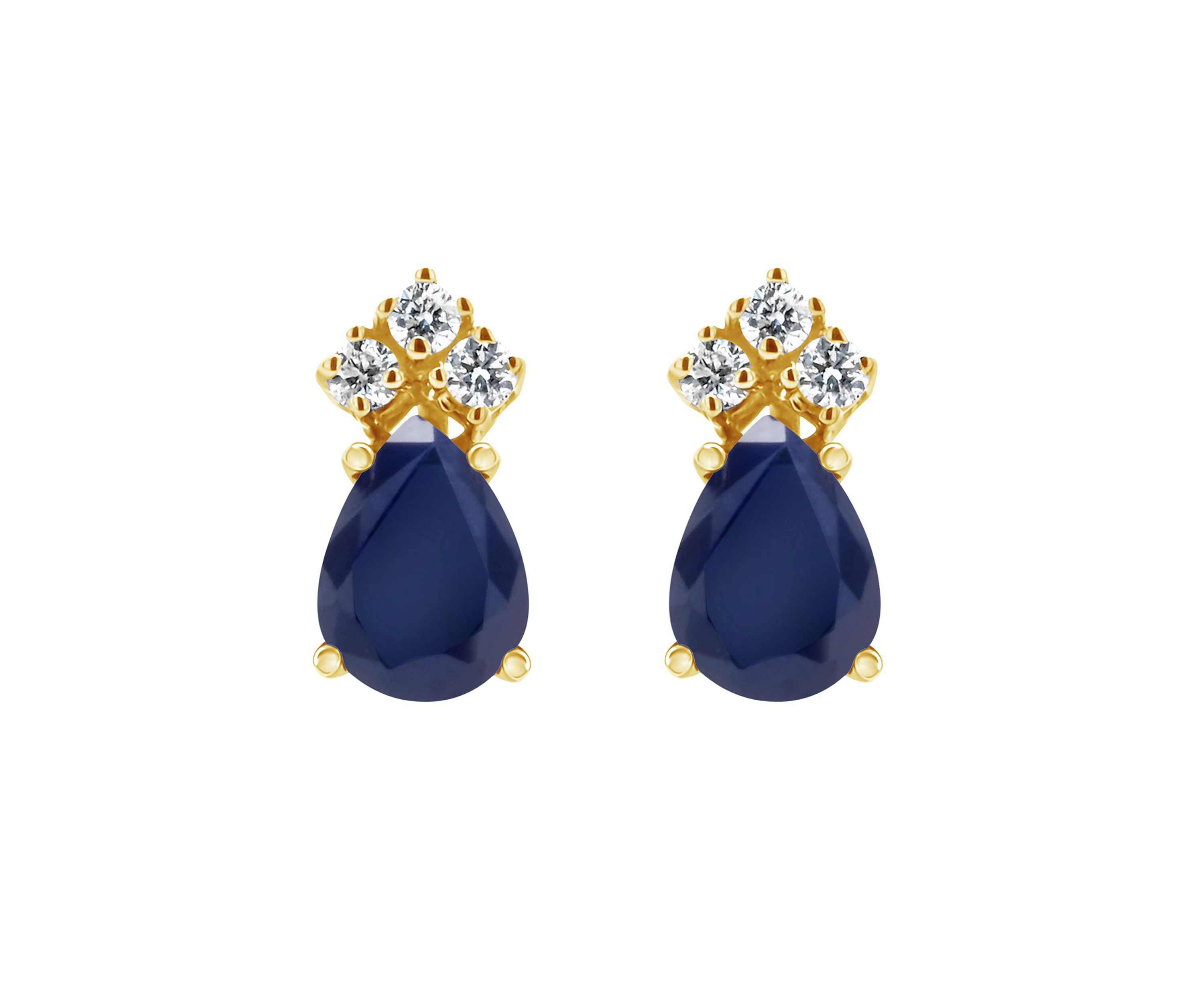 14K Gold 6x4 Pear Shape Sapphire 1/8 Cttw Diamond Earrings