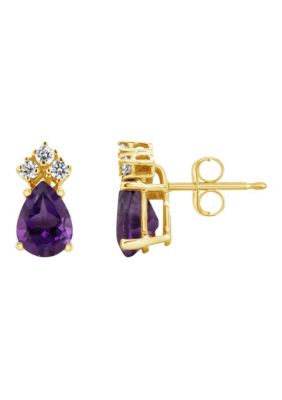 Belk & Co 14K Gold 7x5 Pear Shape Amethyst 1/8 Cttw Diamond Earrings -  5400479EA924CY4AM000A10A