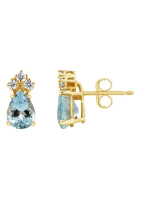 Belk & Co 14K Gold 7x5 Pear Shape Aquamarine 1/8 Cttw Diamond Earrings -  5400479EA924CY4AQ000A10A
