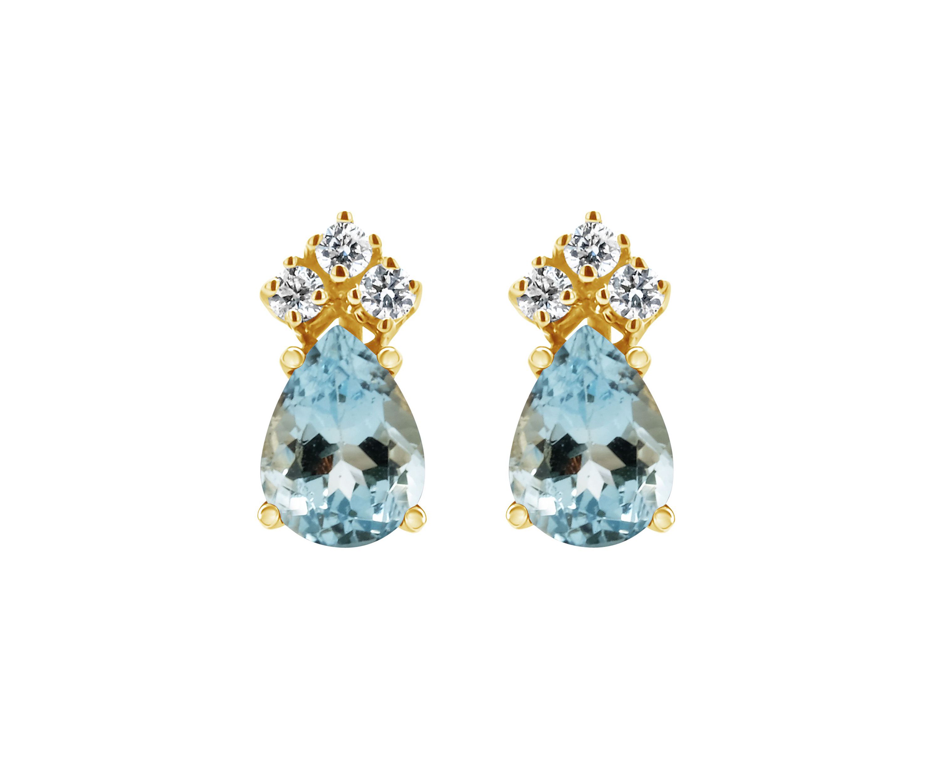 14K Gold 7x5 Pear Shape Aquamarine 1/8 Cttw Diamond Earrings