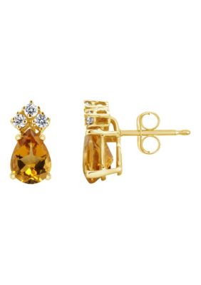 Belk & Co 14K Gold 7x5 Pear Shape Citrine 1/8 Cttw Diamond Earrings -  5400479EA924CY4CT000A10A