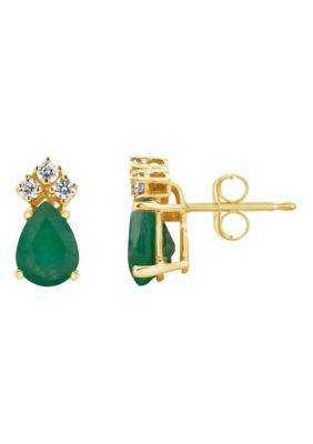 Belk & Co 14K Gold 7x5 Pear Shape Emerald 1/8 Cttw Diamond Earrings -  5400479EA924CY4EM000A10A