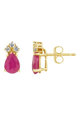 Belk & Co 14K Gold 7x5 Pear Shape Ruby 1/8 Cttw Diamond Earrings -  5400479EA924CY4RU000A10A