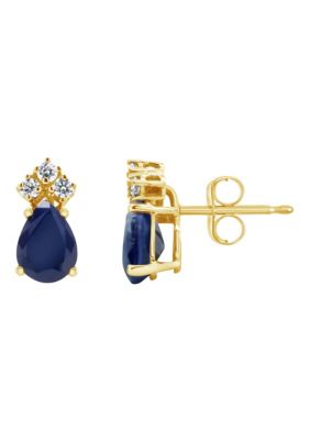 Belk & Co 14K Gold 7x5 Pear Shape Sapphire 1/8 Cttw Diamond Earrings -  5400479EA924CY4SA000A10A