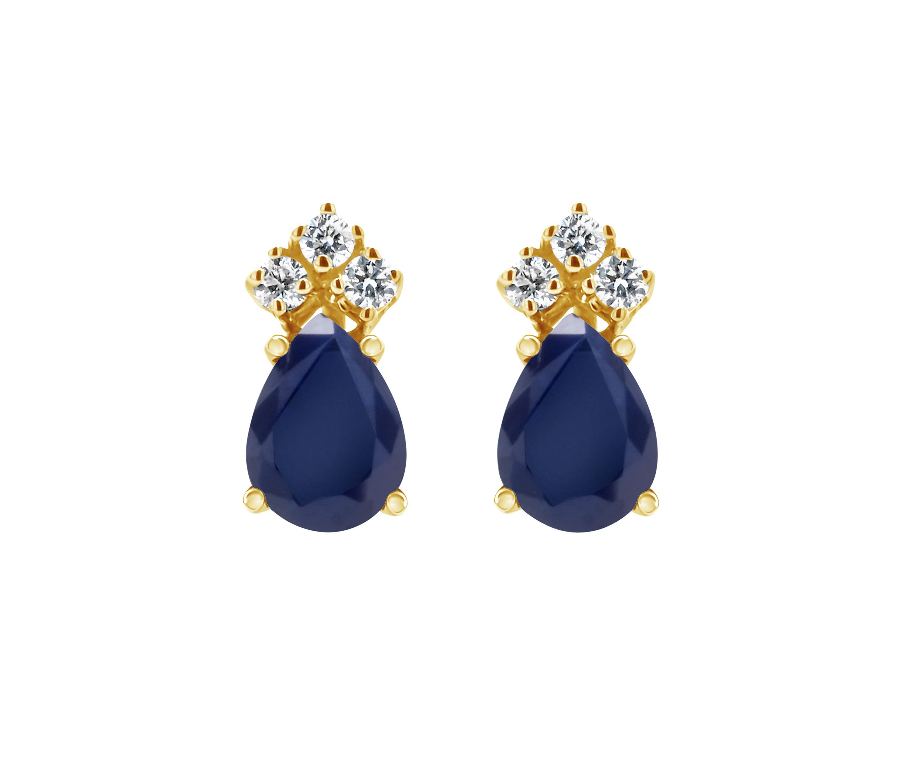 14K Gold 7x5 Pear Shape Sapphire 1/8 Cttw Diamond Earrings