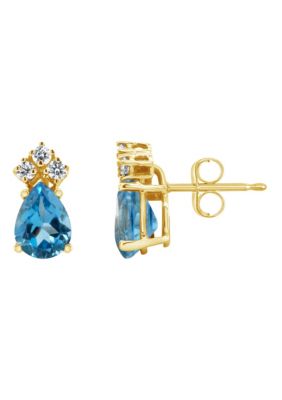 Belk & Co 14K Gold 7x5 Pear Shape Blue Topaz 1/8 Cttw Diamond Earrings -  5400479EA924CY4TB000A10A