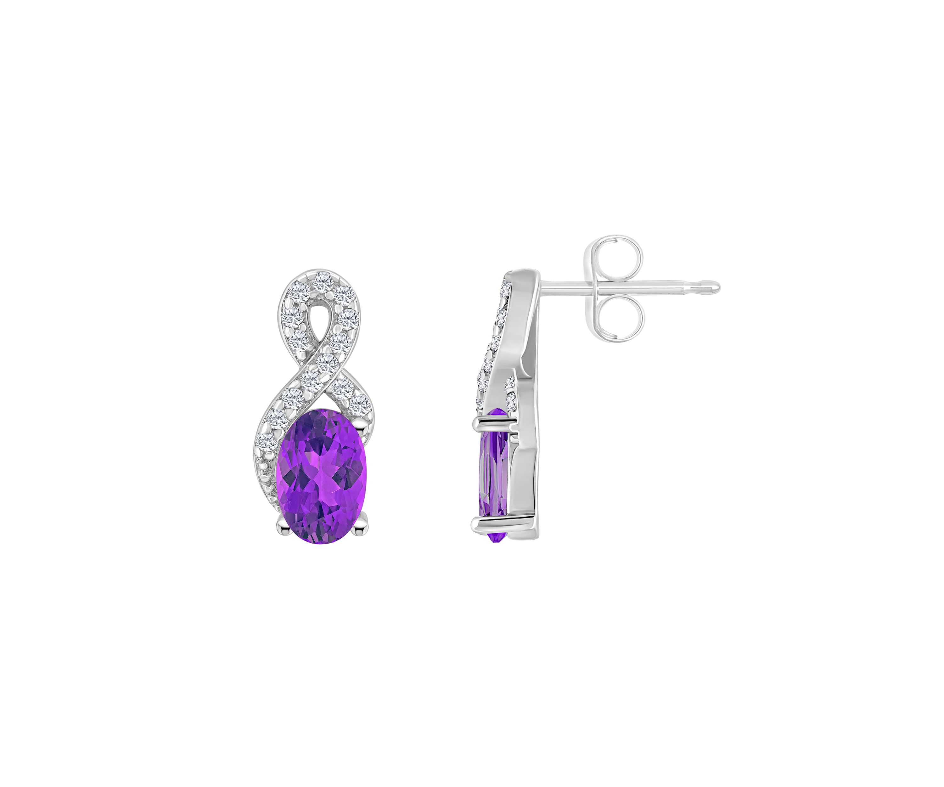 Sterling Silver 6x4mm Oval Amethyst and White Topaz Accent Earrings