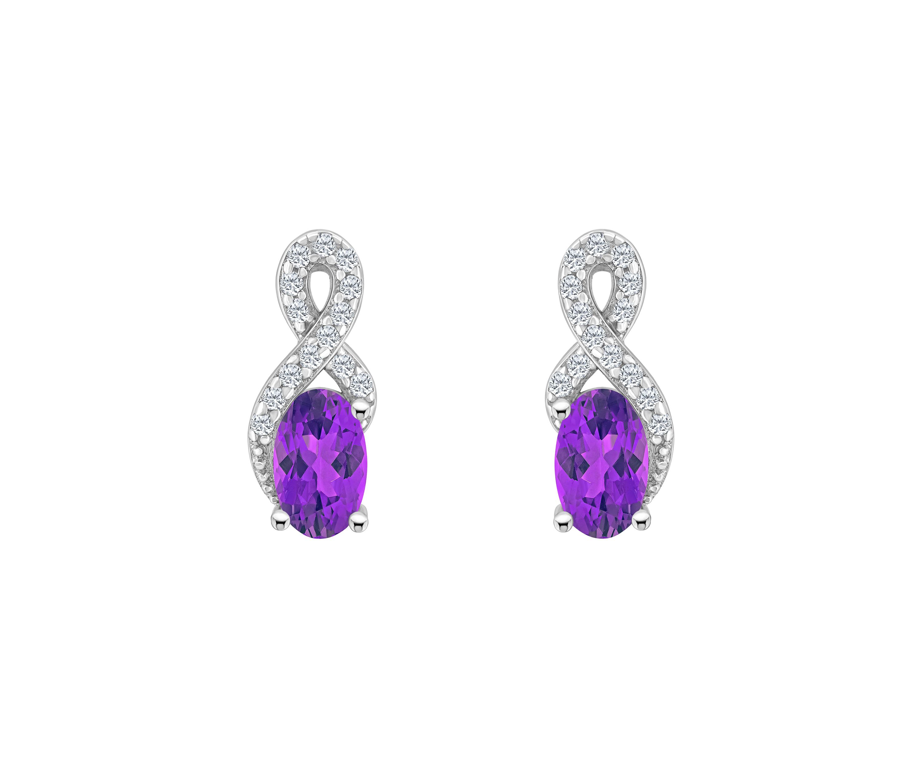 Sterling Silver 6x4mm Oval Amethyst and White Topaz Accent Earrings