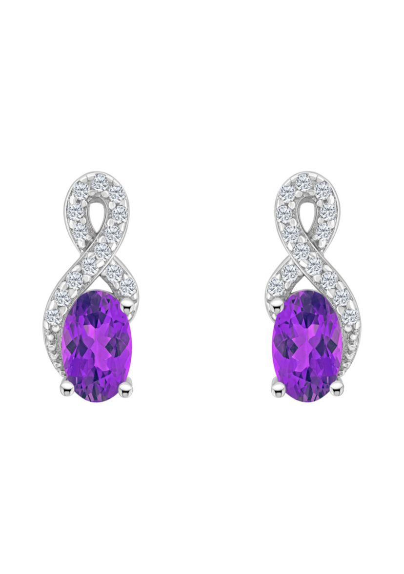 Sterling Silver 6x4mm Oval Amethyst and White Topaz Accent Earrings
