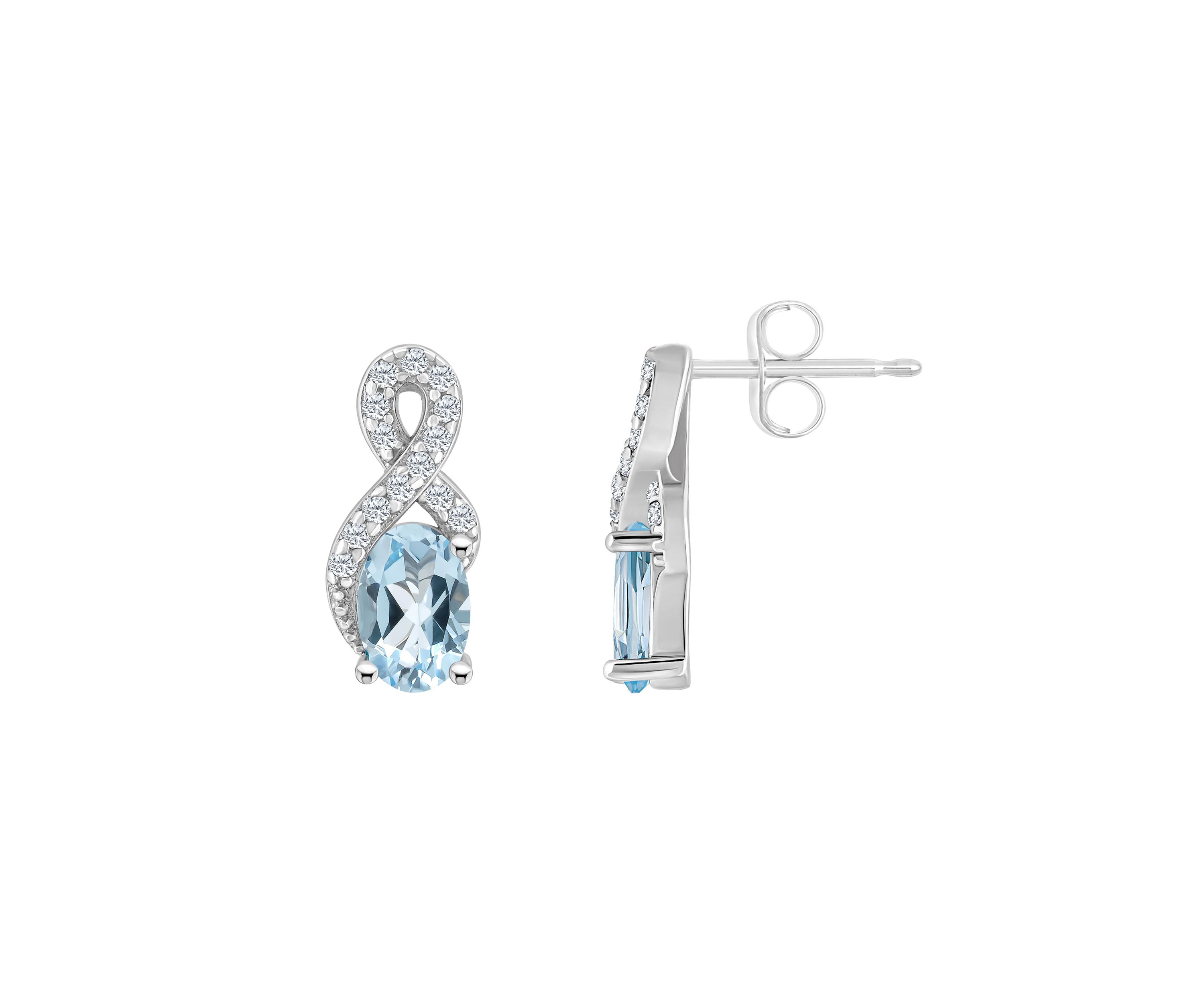 Sterling Silver 6x4mm Oval Sky Blue Topaz and White Topaz Accent Earrings
