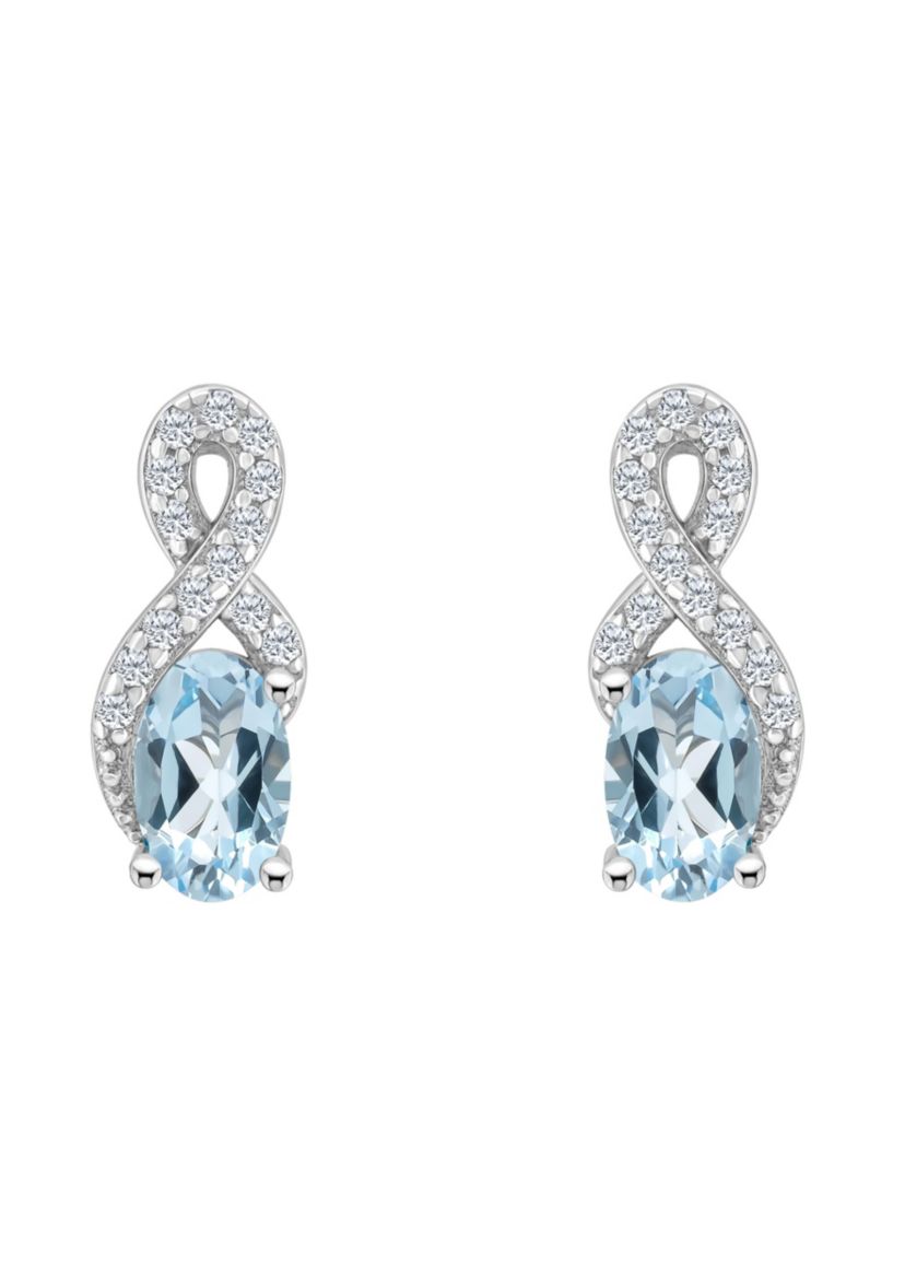 Sterling Silver 6x4mm Oval Sky Blue Topaz and White Topaz Accent Earrings
