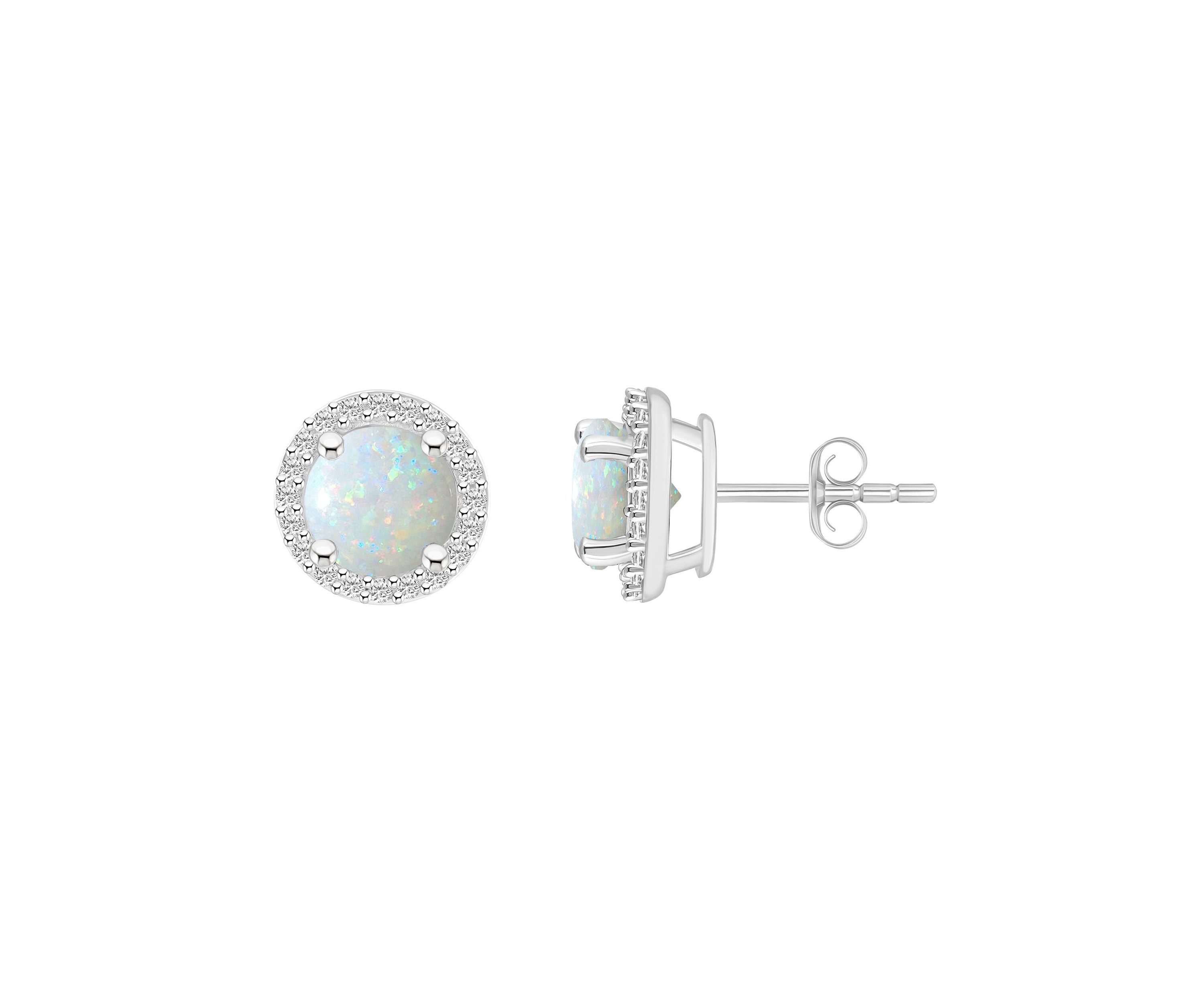 Lab Created 10K White Gold 6mm Round Created Opal And Created White Sapphire Halo Stud Earrings