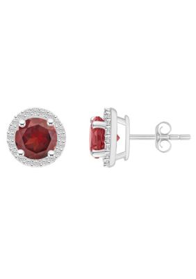 Belk & Co Lab Created 10K White Gold 6mm Round Gemstone And White Sapphire Halo Stud Earrings