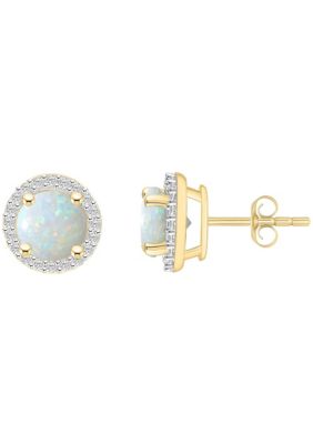 Belk & Co 10K Yellow Gold 6mm Round Gemstone And Created White Sapphire Halo Stud Earrings