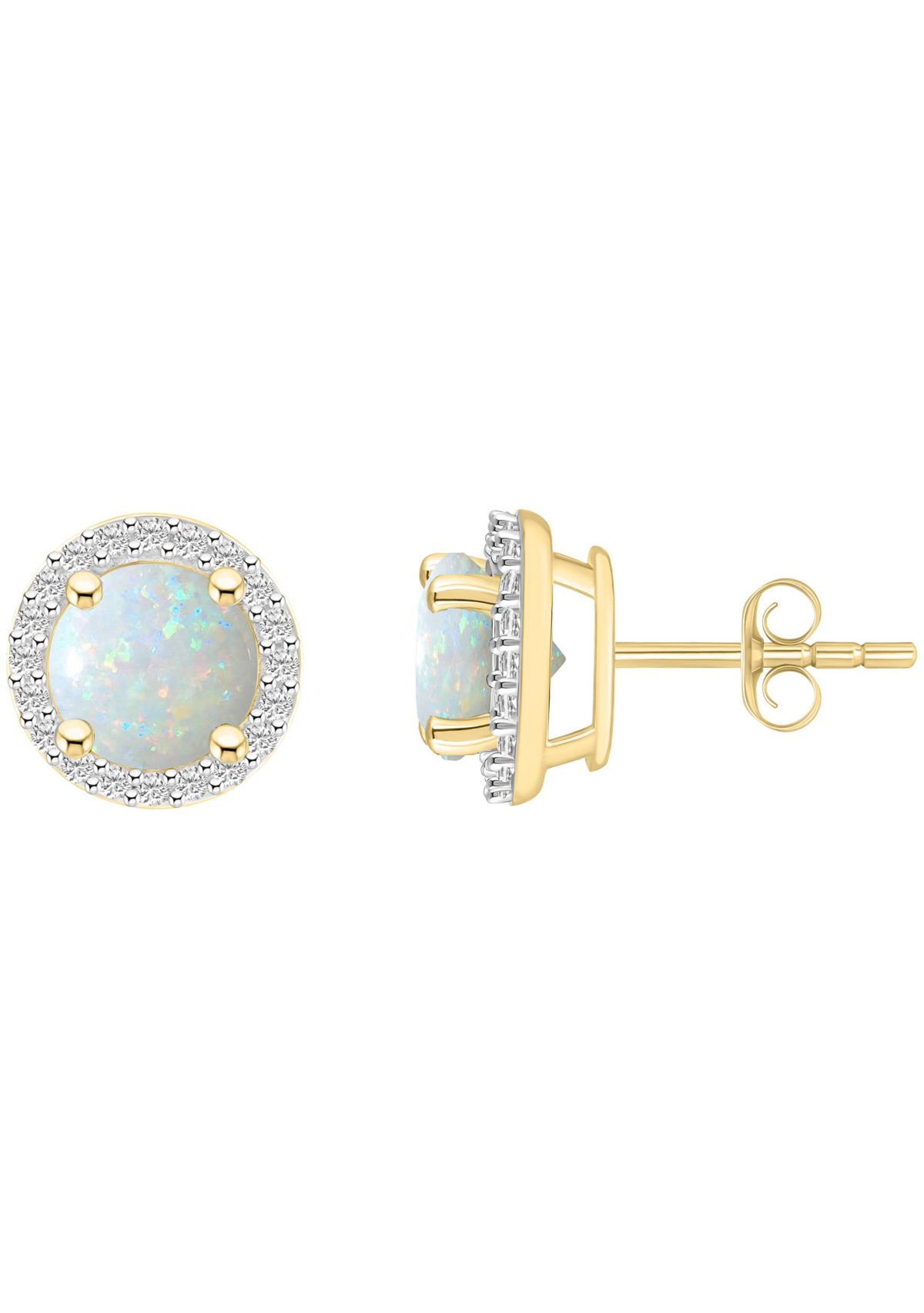 Lab Created 10K Yellow Gold 6mm Round Created Opal & Created White Sapphire Halo Stud Earrings