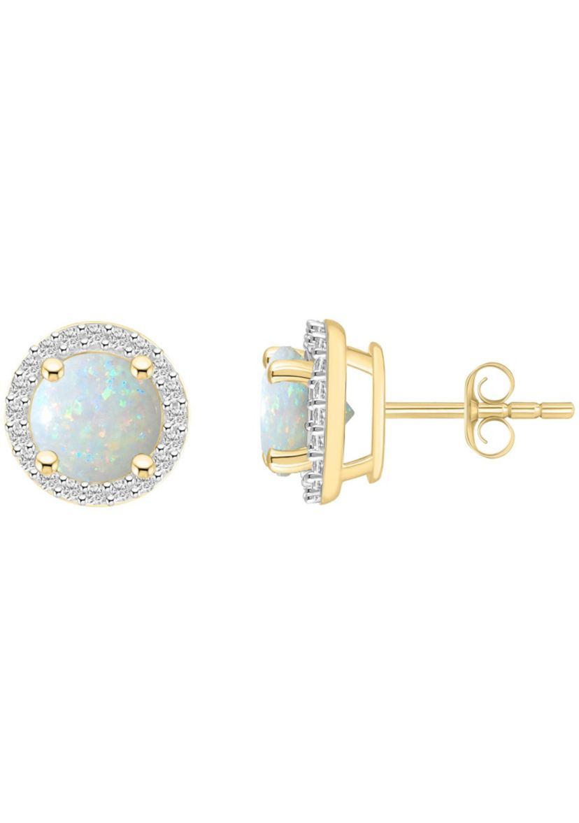 Lab Created 10K Yellow Gold 6mm Round Created Opal & Created White Sapphire Halo Stud Earrings