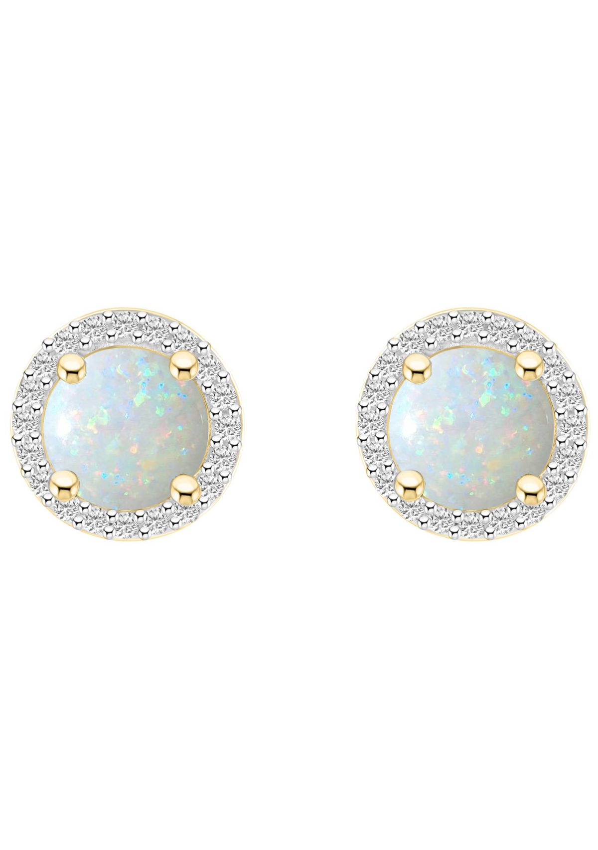 Lab Created 10K Yellow Gold 6mm Round Created Opal & Created White Sapphire Halo Stud Earrings