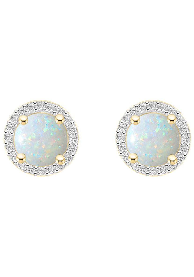 Lab Created 10K Yellow Gold 6mm Round Created Opal & Created White Sapphire Halo Stud Earrings