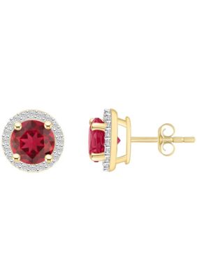 Belk & Co 10K Yellow Gold 6mm Round Gemstone And Created White Sapphire Halo Stud Earrings