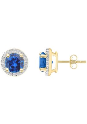 Belk & Co 10K Yellow Gold 6mm Round Gemstone And Created White Sapphire Halo Stud Earrings