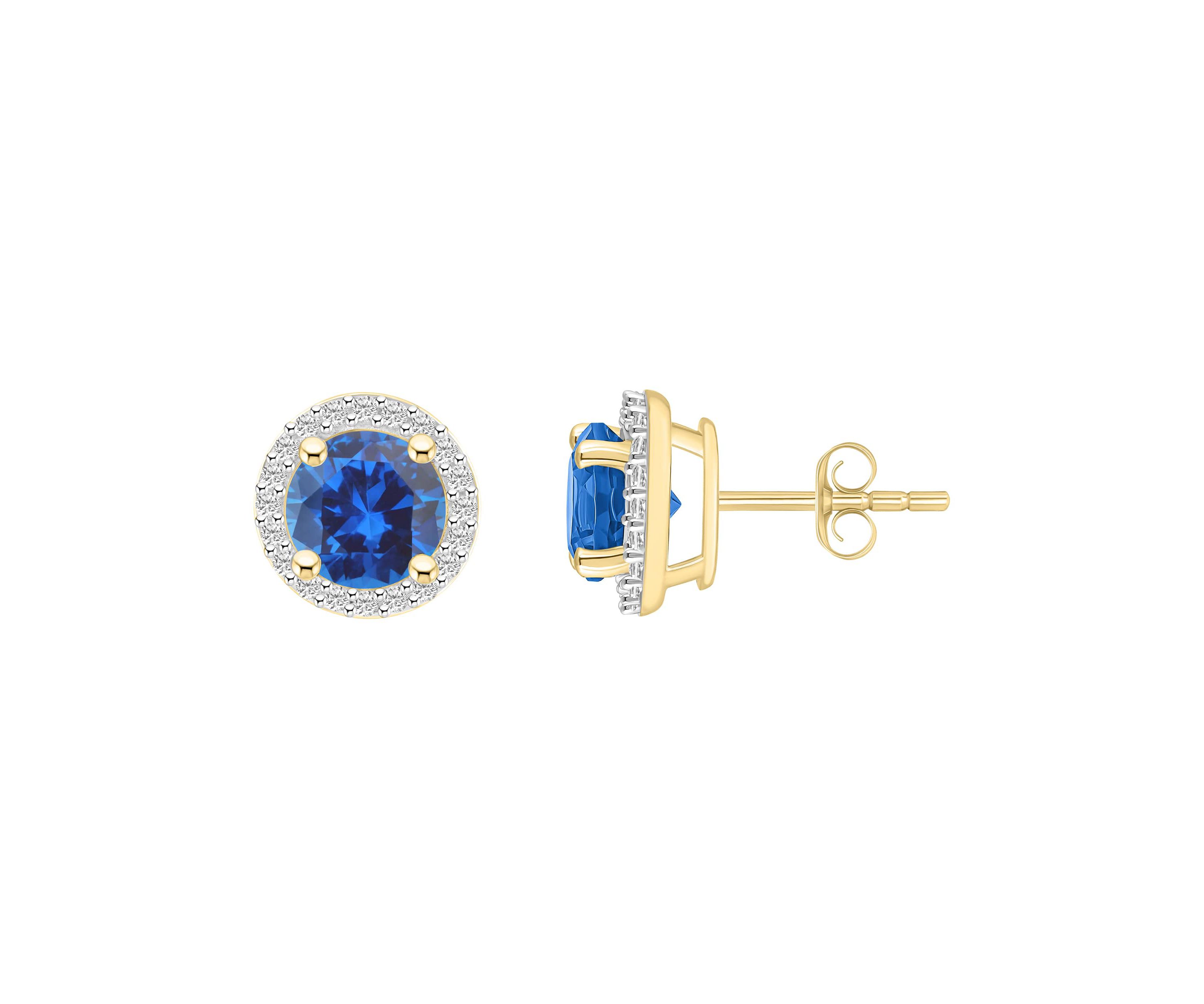 Lab Created 10K Yellow Gold 6mm Round Created Sapphire & Created White Sapphire Halo Stud Earrings