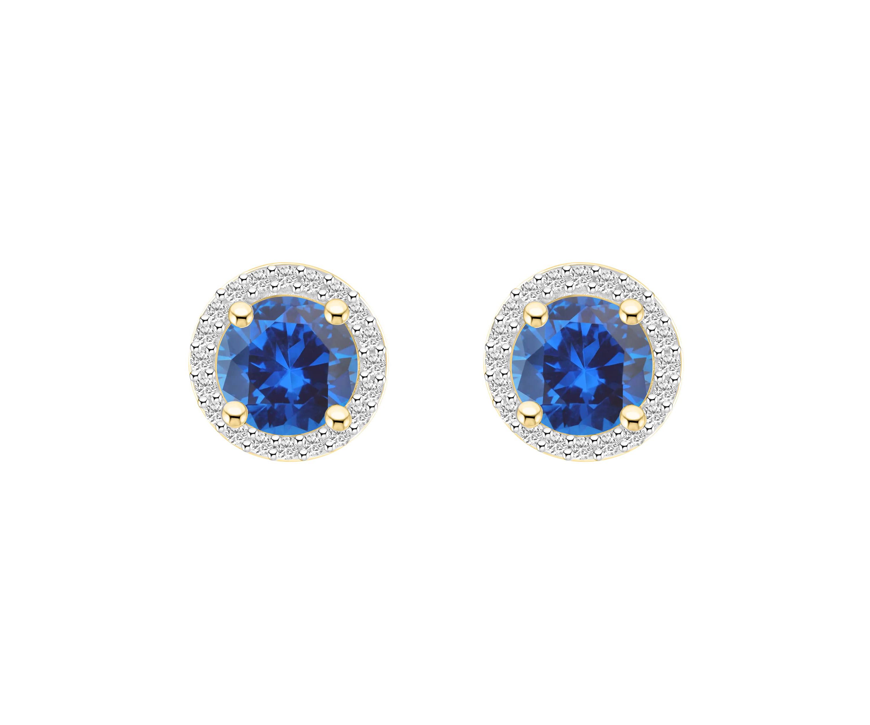 Lab Created 10K Yellow Gold 6mm Round Created Sapphire & Created White Sapphire Halo Stud Earrings