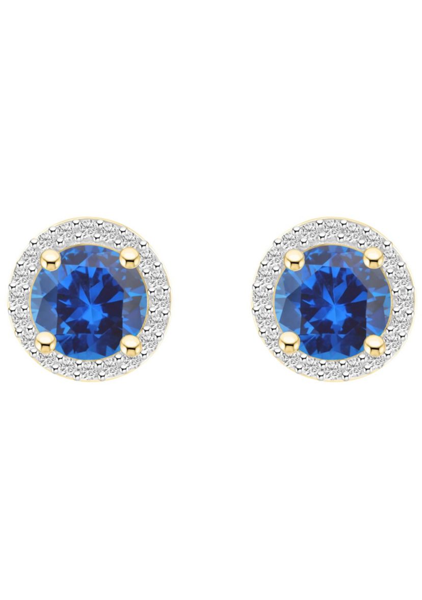 Lab Created 10K Yellow Gold 6mm Round Created Sapphire & Created White Sapphire Halo Stud Earrings
