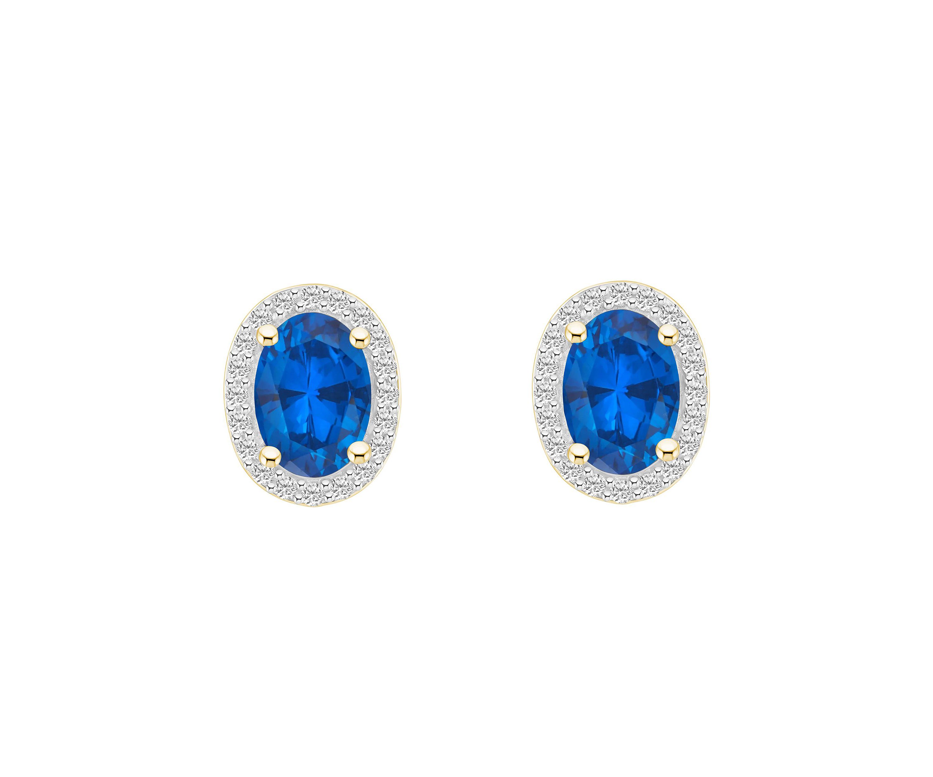 Lab Created 10K Yellow Gold 7x5mm Oval Created Sapphire And Created White Sapphire Halo Stud Earrings