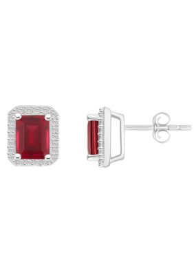 Belk & Co Lab Created 10K White Gold 7x5mm Emerald Cut Created Ruby And Created White Sapphire Halo Stud Earrings -  0888836421370