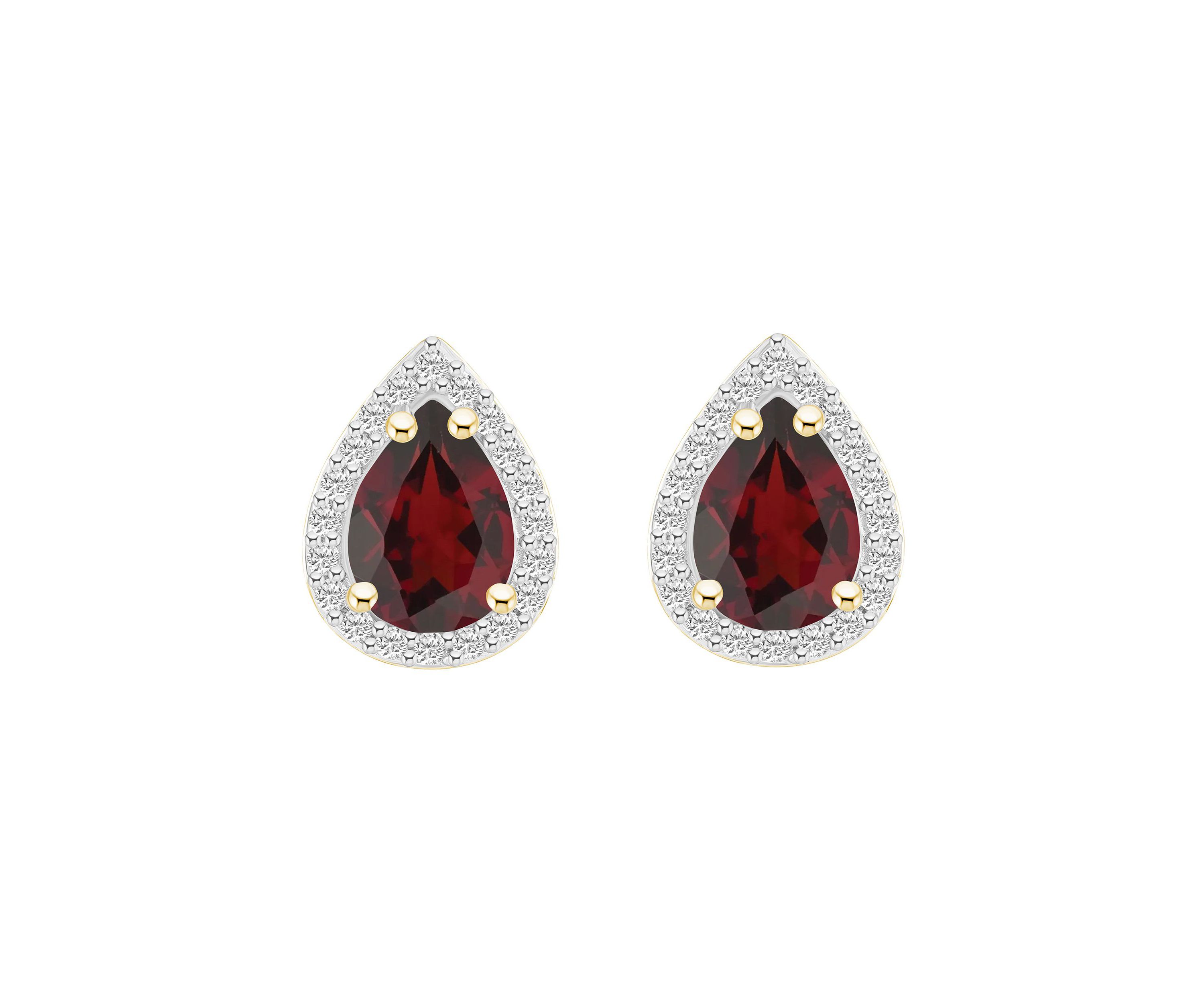 10K Yellow Gold 7x5mm Pear Shape Garnet And Created White Sapphire Halo Stud Earrings