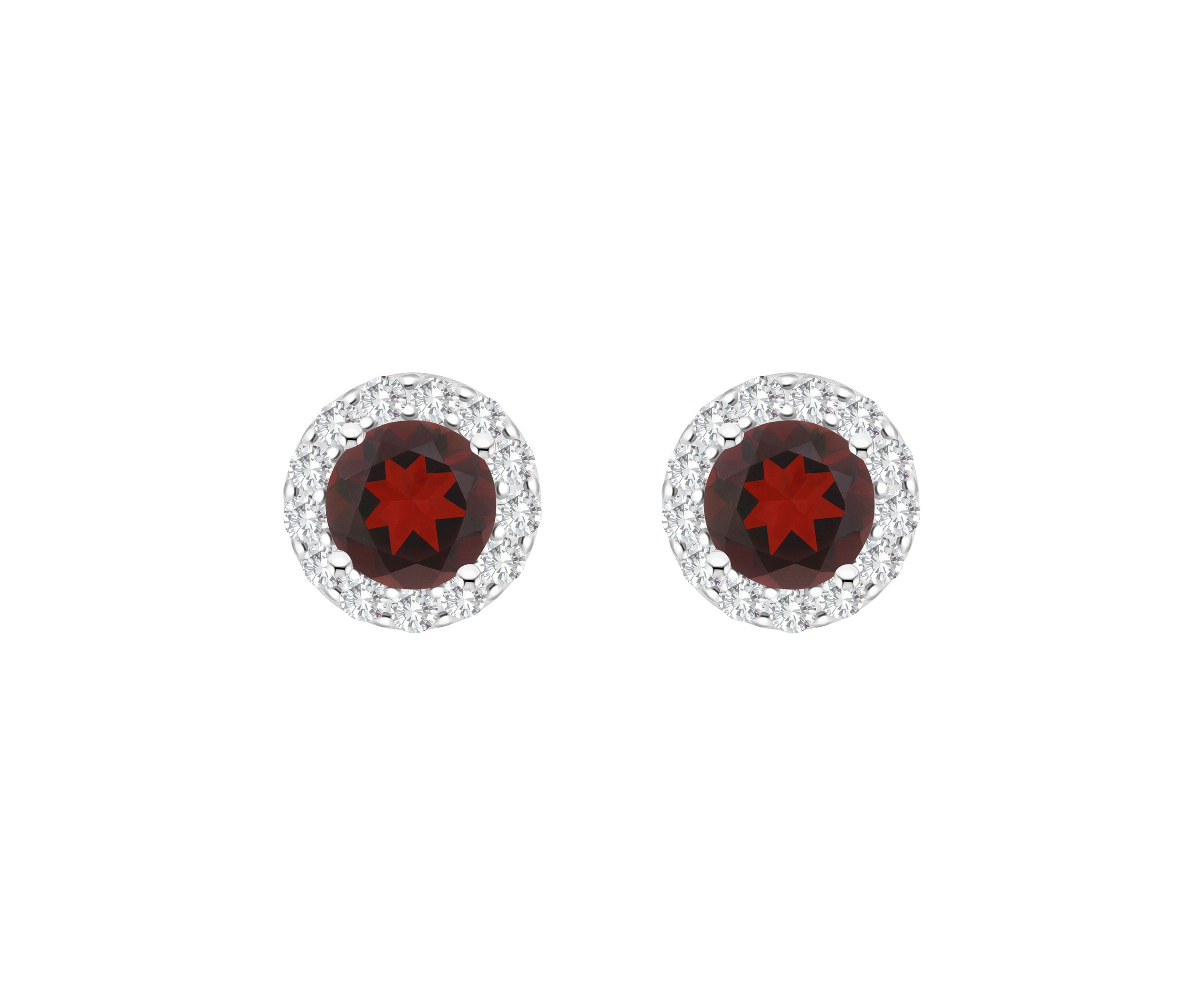 Sterling Silver 7mm Round Garnet And White Topaz Halo Stud Earrings