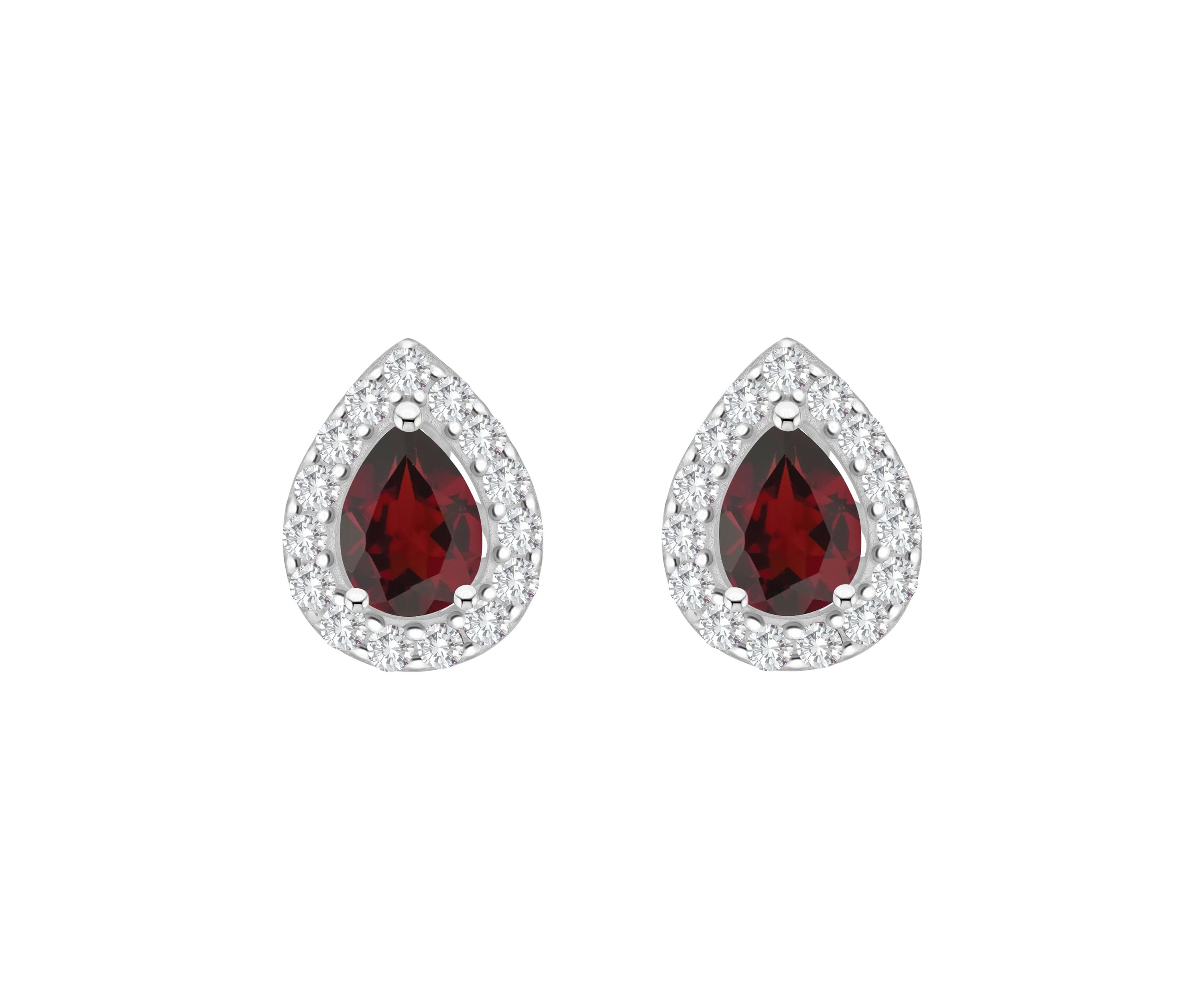 Sterling Silver 8x5mm Pear Shape Garnet And White Topaz Halo Stud Earrings