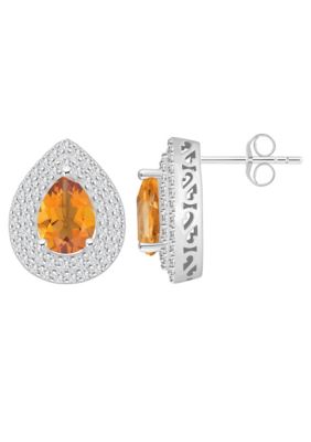 Belk & Co Sterling Silver 8x5mm Pear Shape Gemstone And White Topaz Double Halo Stud Earrings