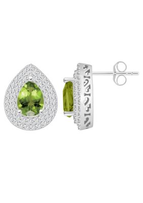 Belk & Co Sterling Silver 8x5mm Pear Shape Gemstone And White Topaz Double Halo Stud Earrings
