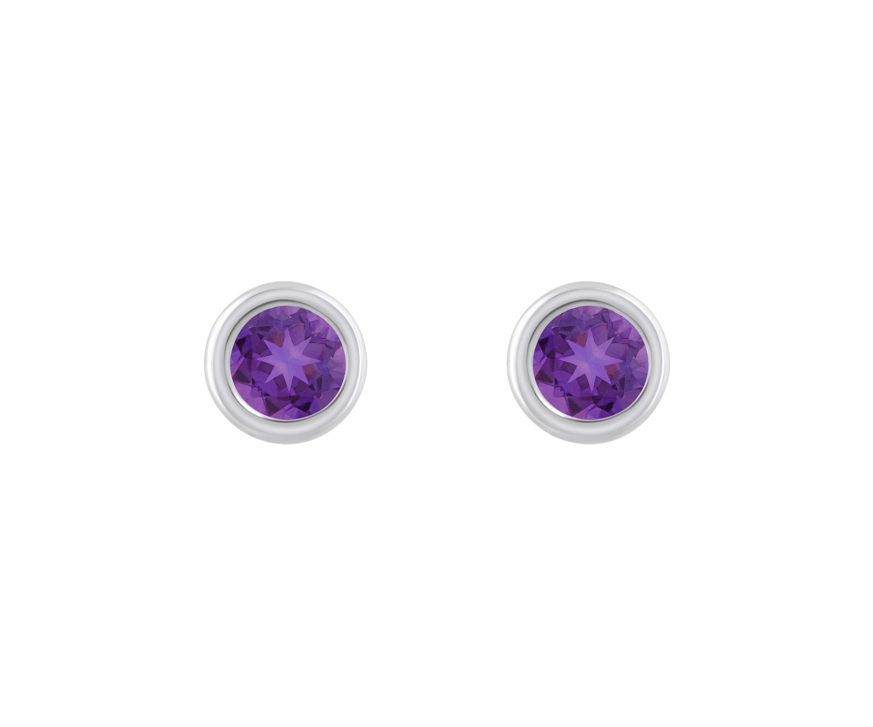 Sterling Silver 3mm Round Amethyst Stud Earrings