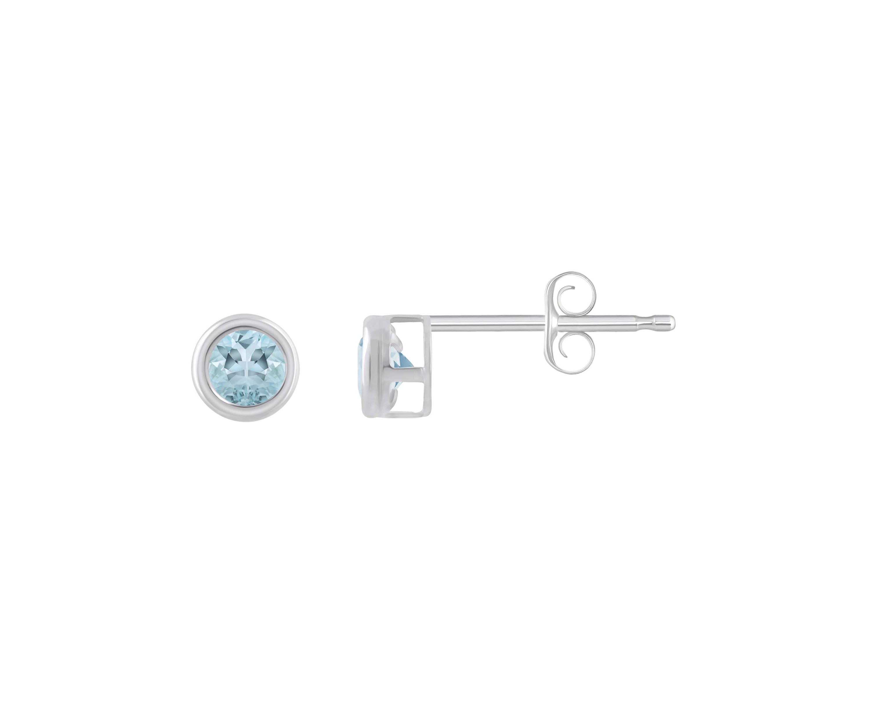 Sterling Silver 3mm Round Aquamarine Stud Earrings