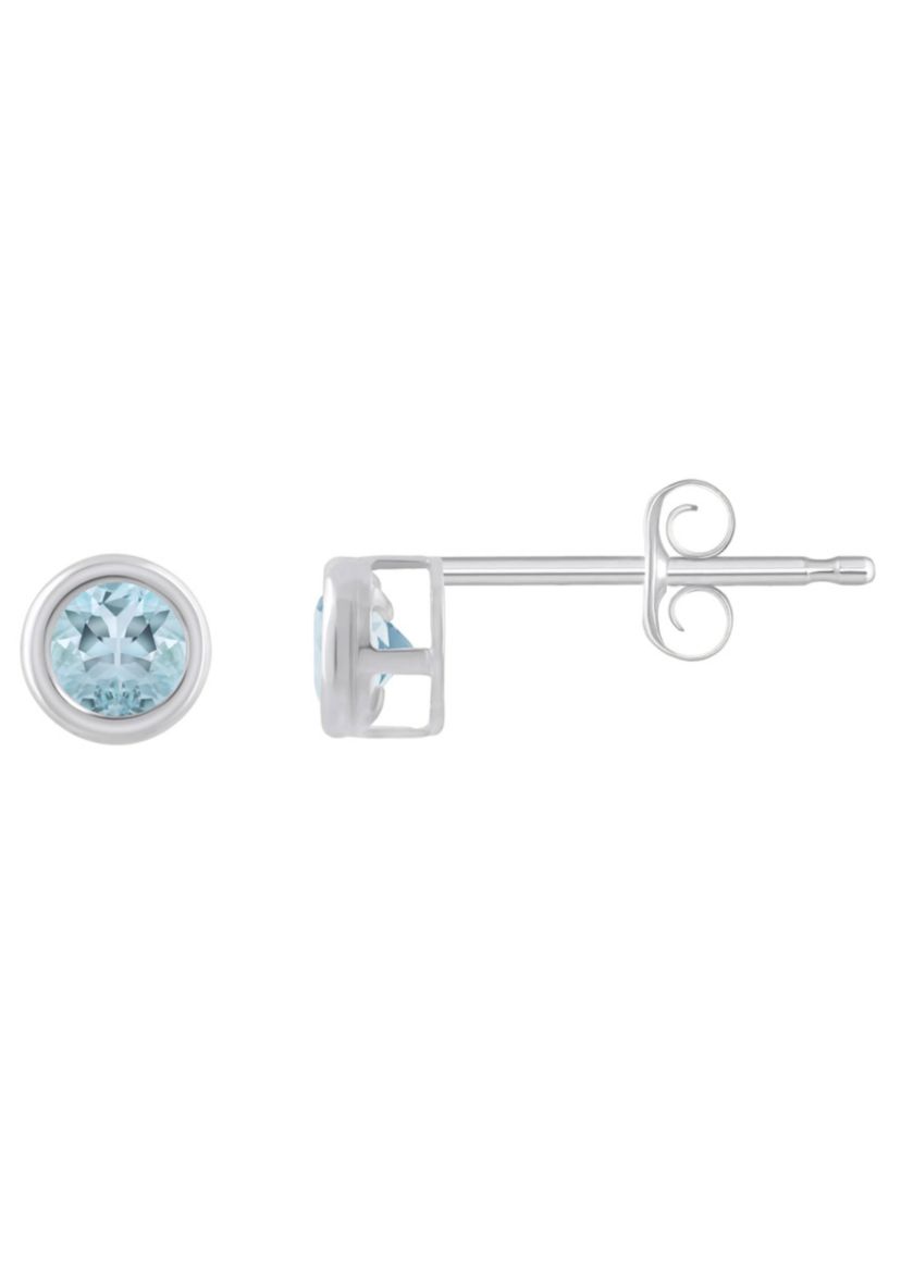 Sterling Silver 3mm Round Aquamarine Stud Earrings