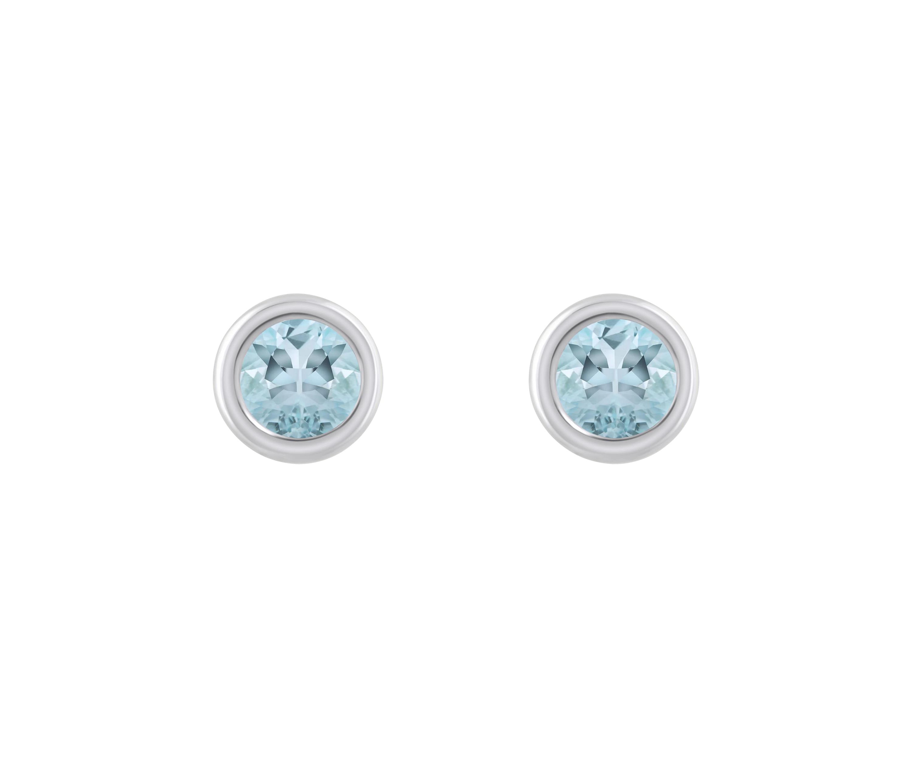 Sterling Silver 3mm Round Aquamarine Stud Earrings