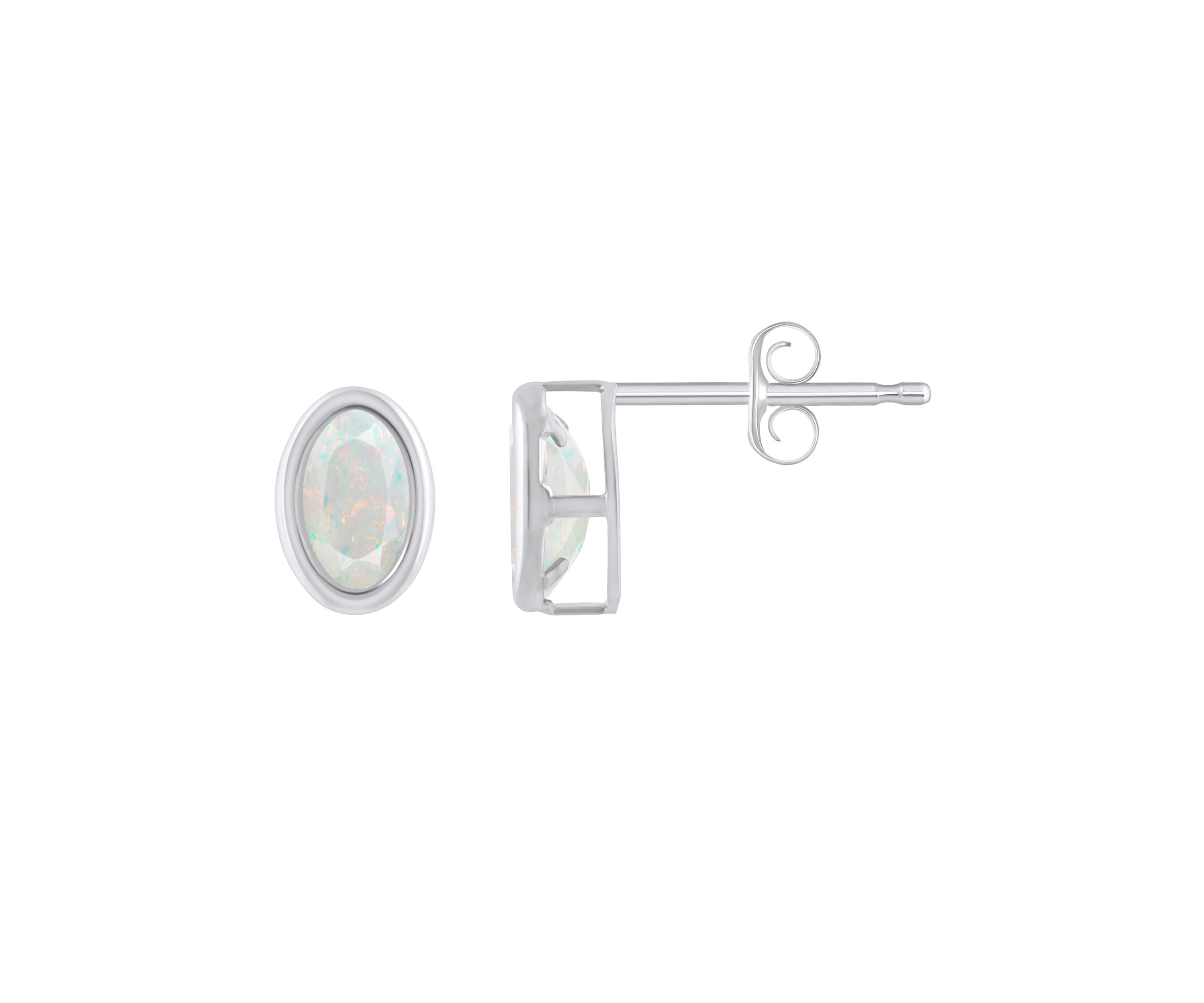 Created Opal Sterling Silver Crown Stud Earrings