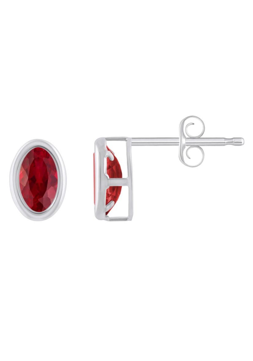 Lab Created Sterling Silver 6x4mm Oval Created Ruby Stud Earrings
