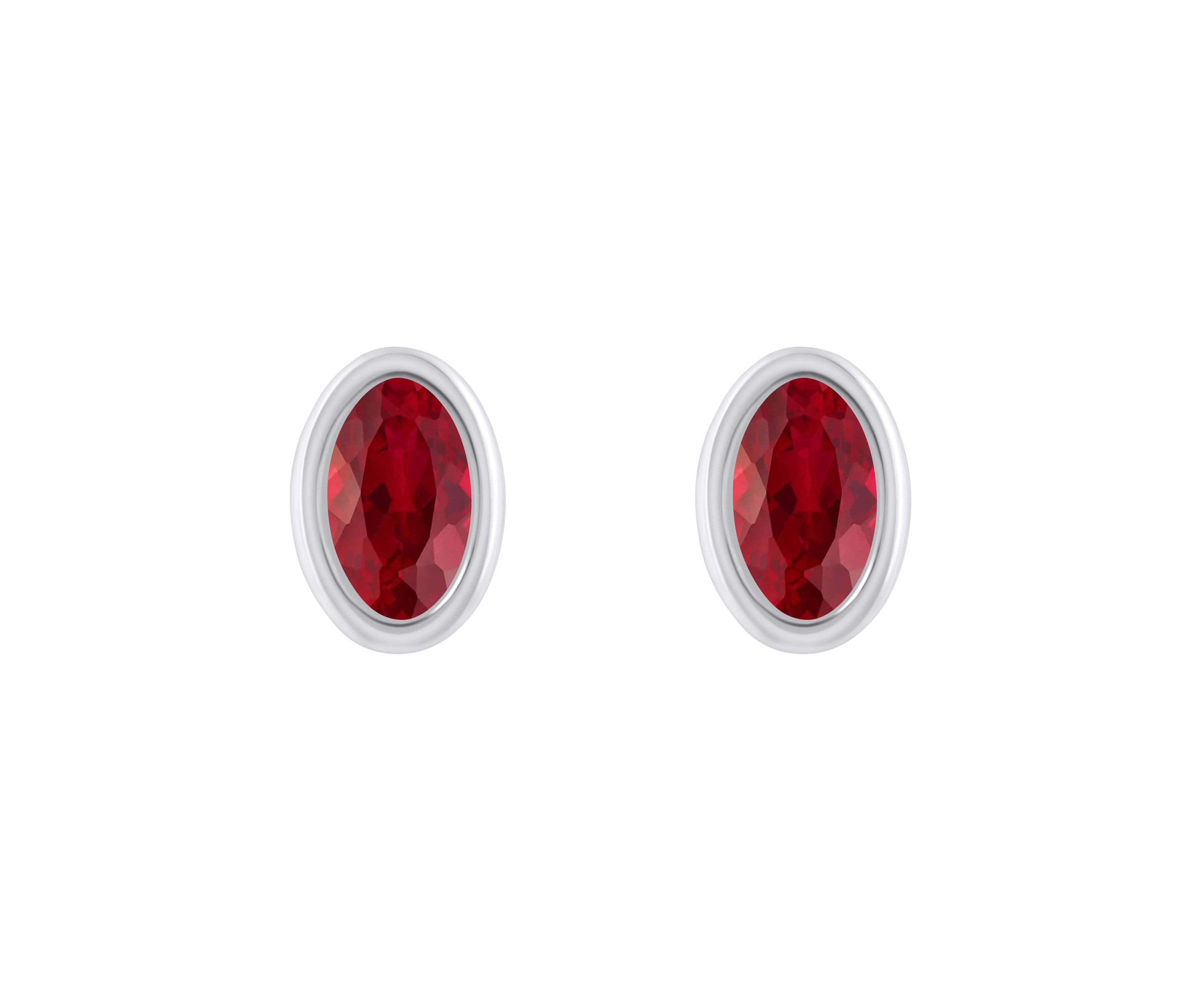 Lab Created Sterling Silver 6x4mm Oval Created Ruby Stud Earrings