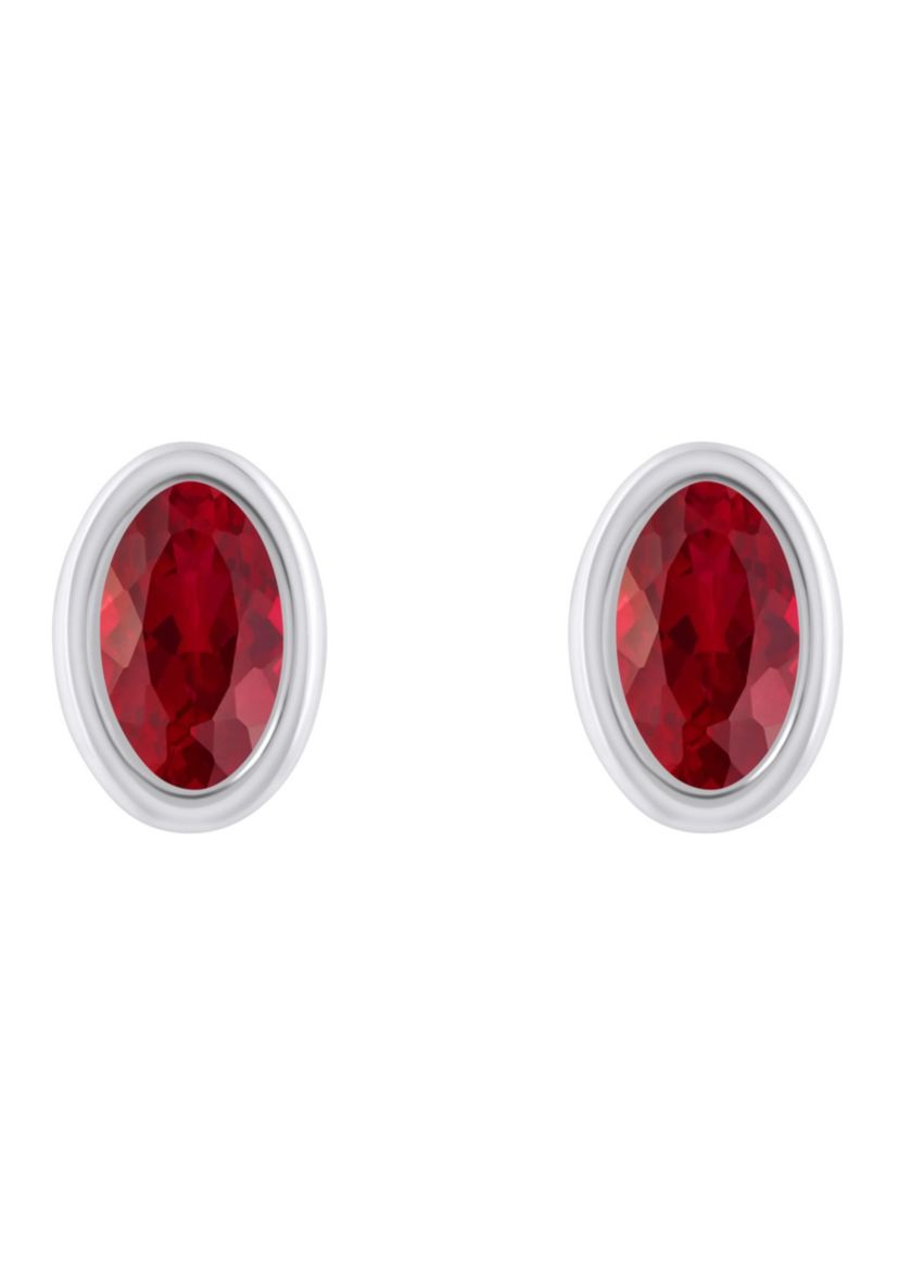 Lab Created Sterling Silver 6x4mm Oval Created Ruby Stud Earrings