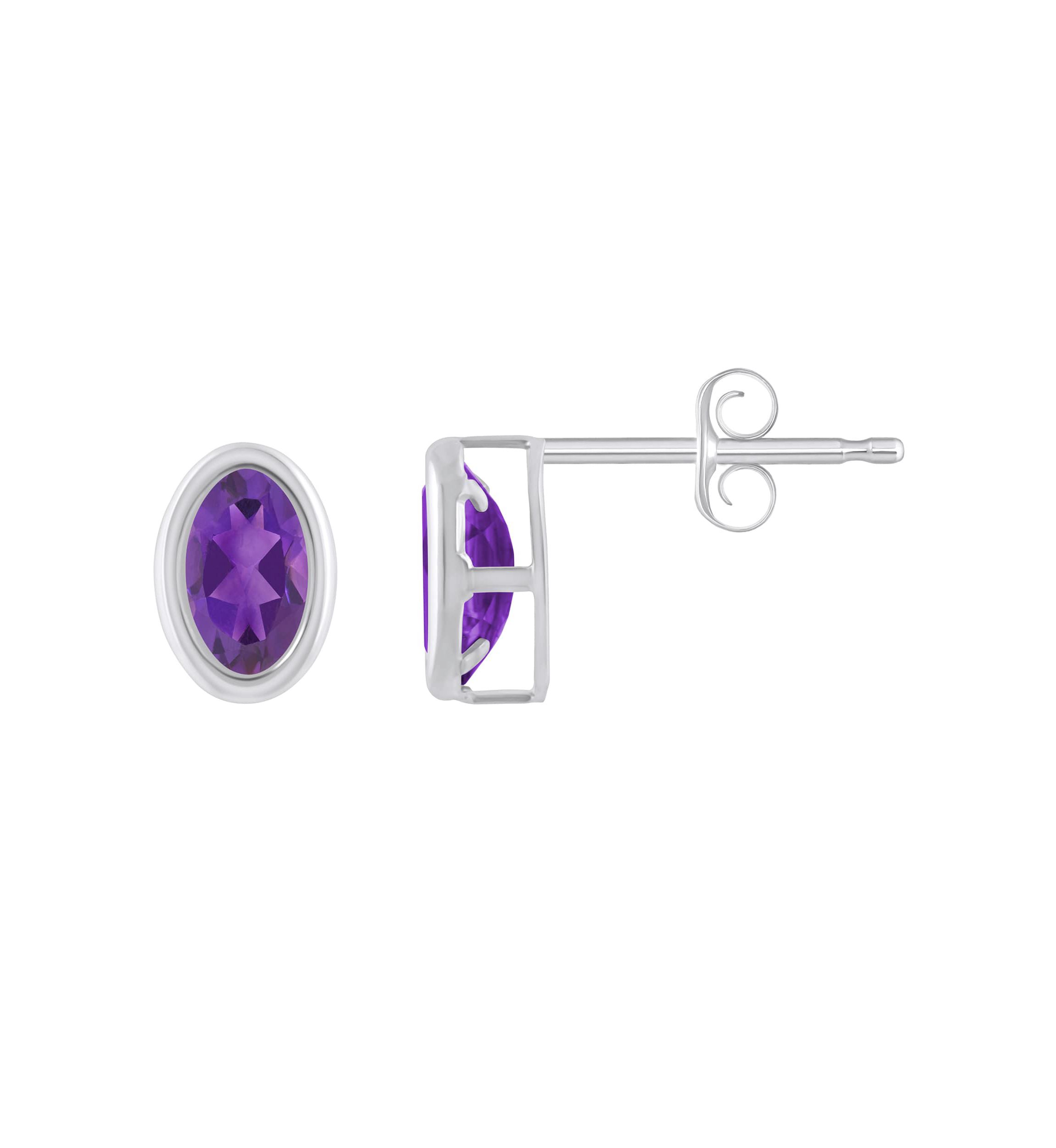 Sterling Silver 6x4mm Oval Amethyst Stud Earrings