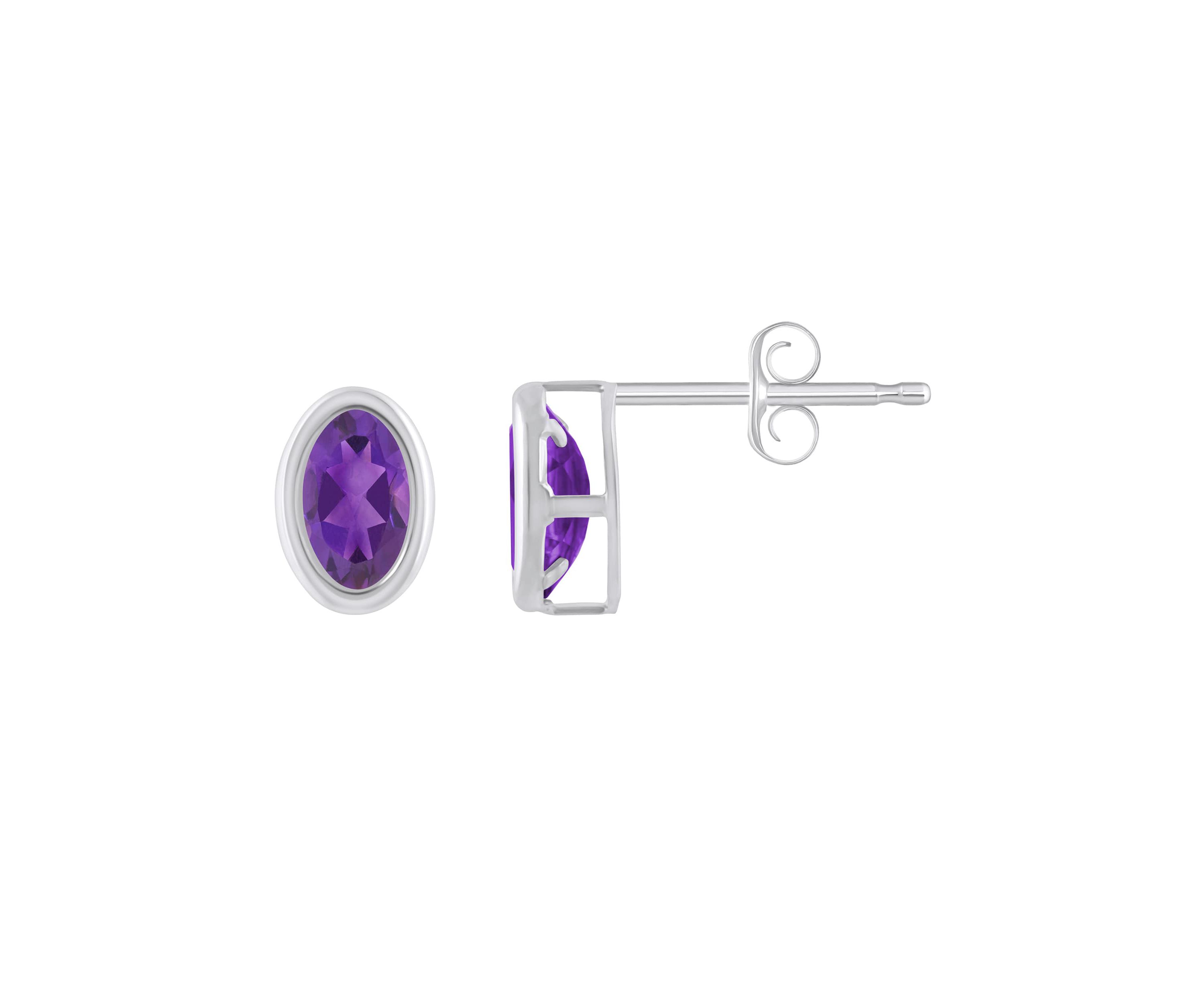 Sterling Silver 6x4mm Oval Amethyst Stud Earrings