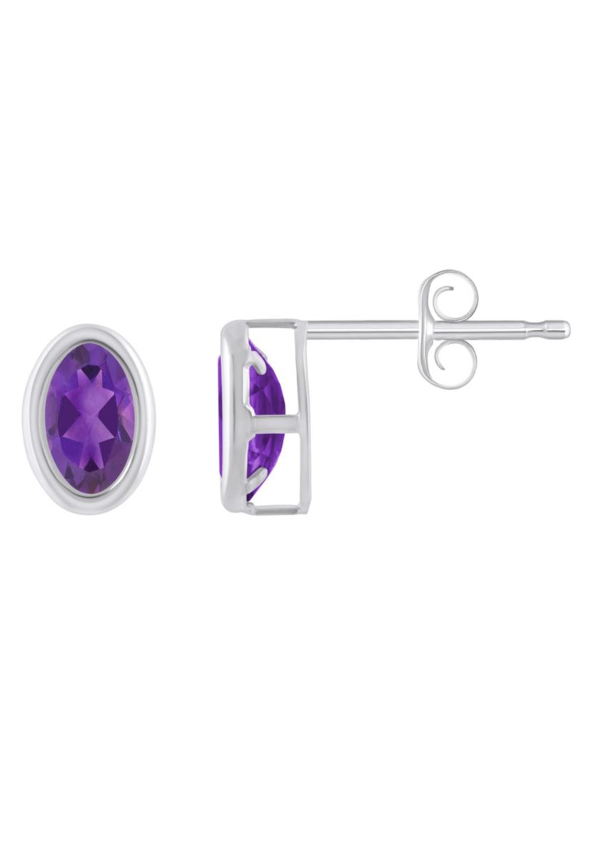 Sterling Silver 6x4mm Oval Amethyst Stud Earrings