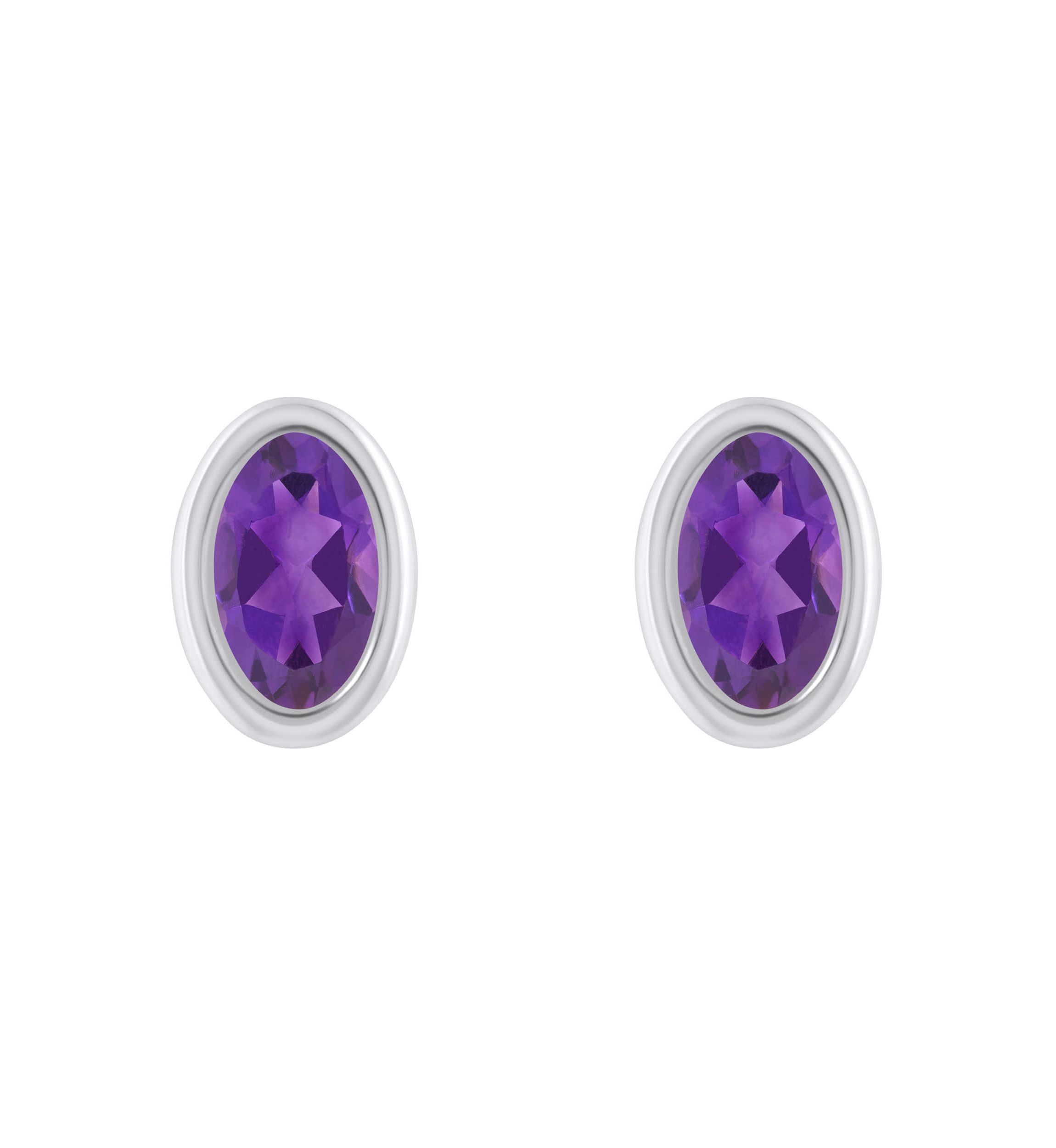 Sterling Silver 6x4mm Oval Amethyst Stud Earrings