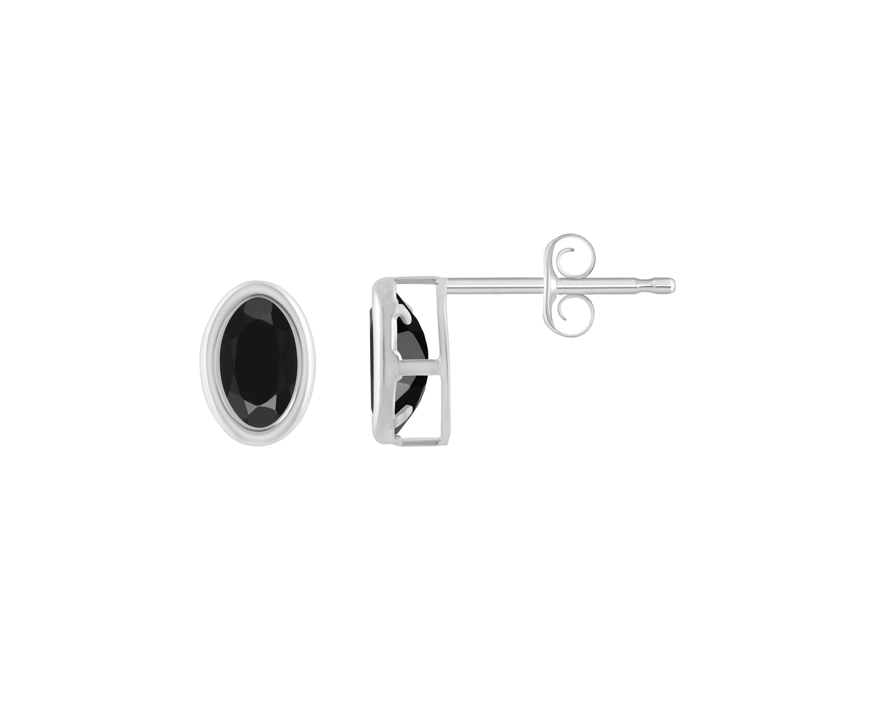Sterling Silver 6x4mm Oval Black Onyx Stud Earrings