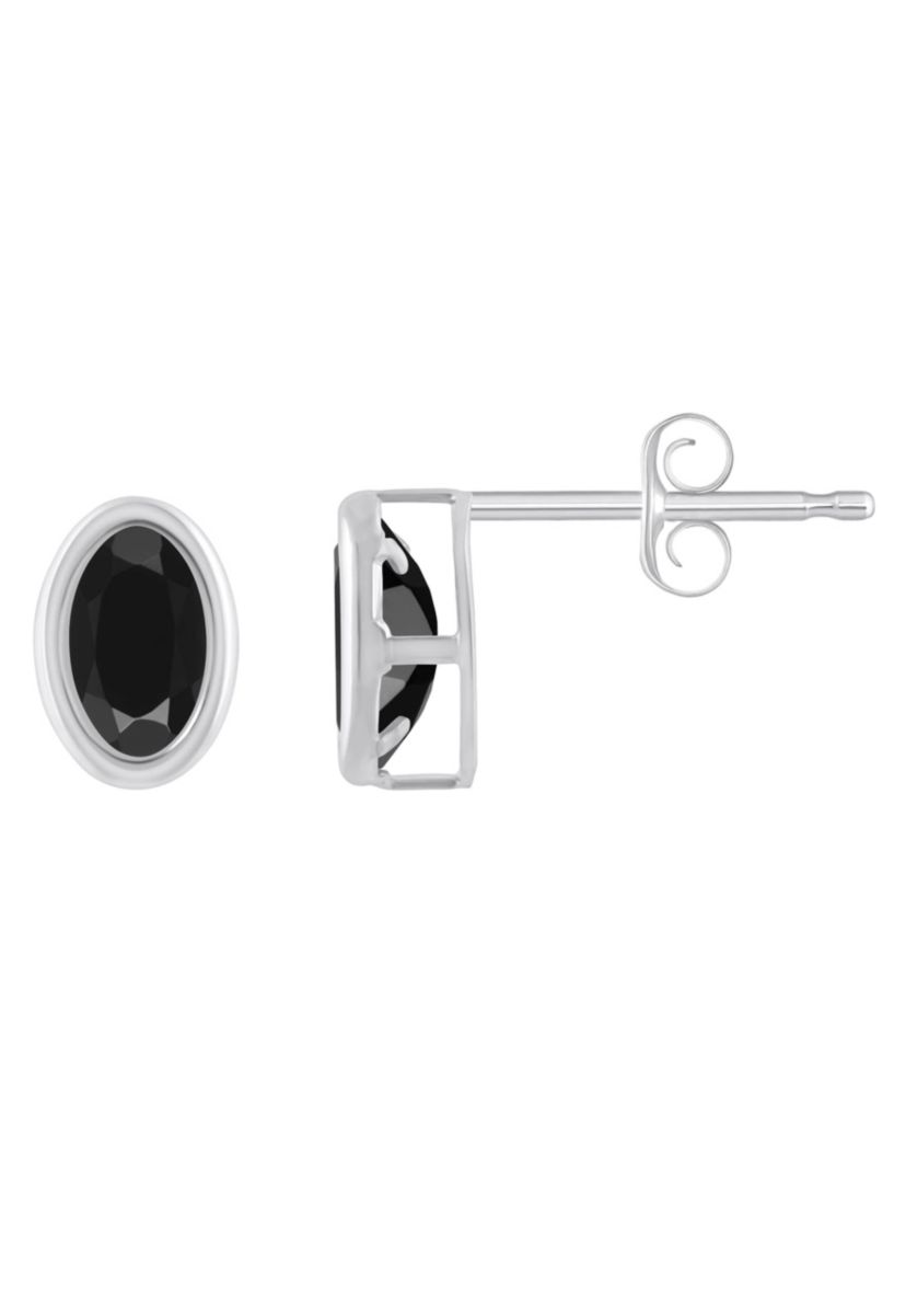 Sterling Silver 6x4mm Oval Black Onyx Stud Earrings