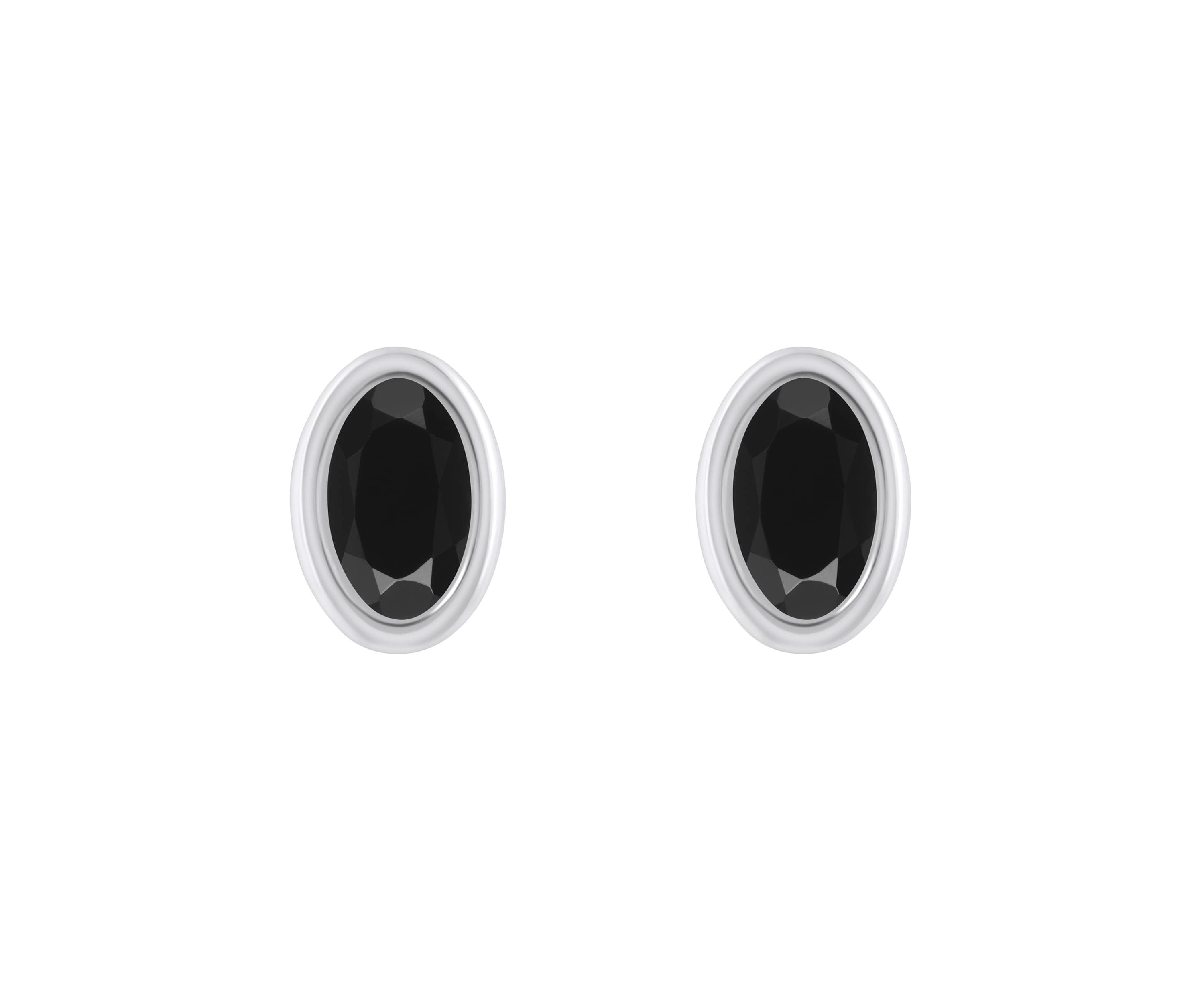 Sterling Silver 6x4mm Oval Black Onyx Stud Earrings