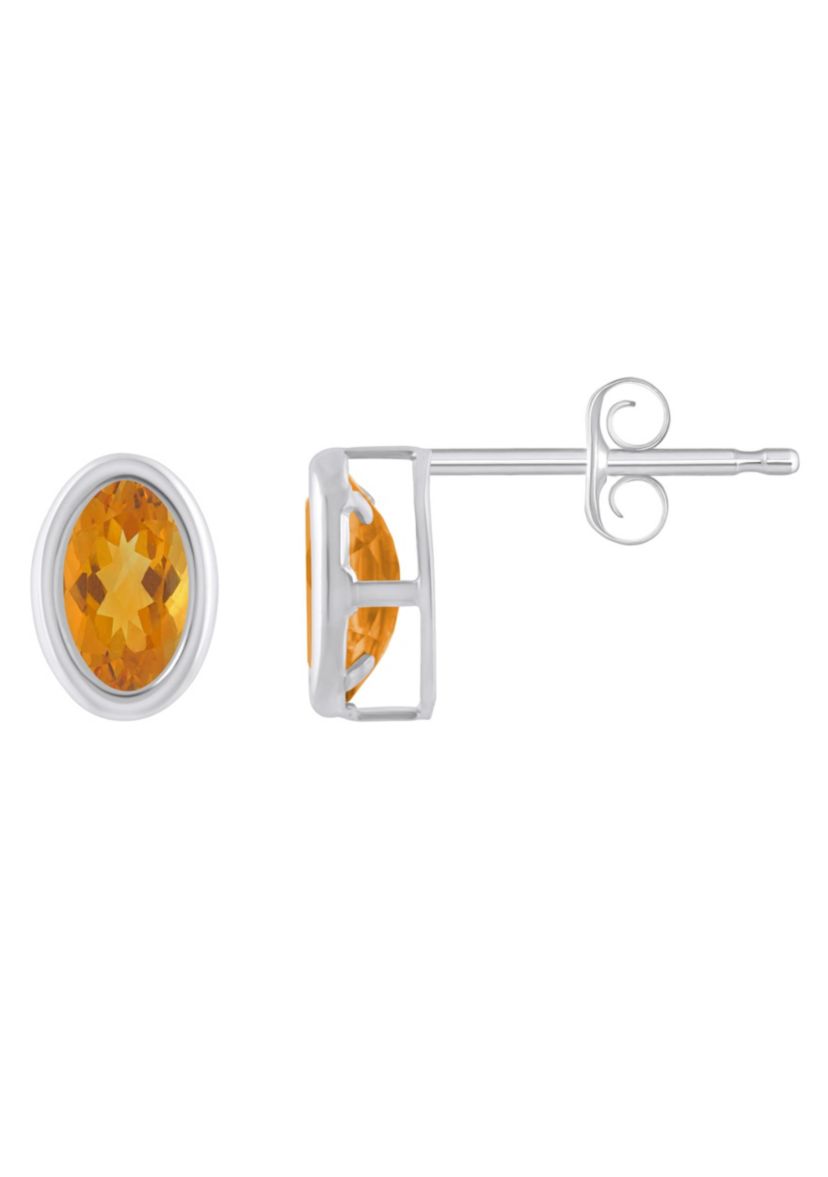 Sterling Silver 6x4mm Oval Citrine Stud Earrings